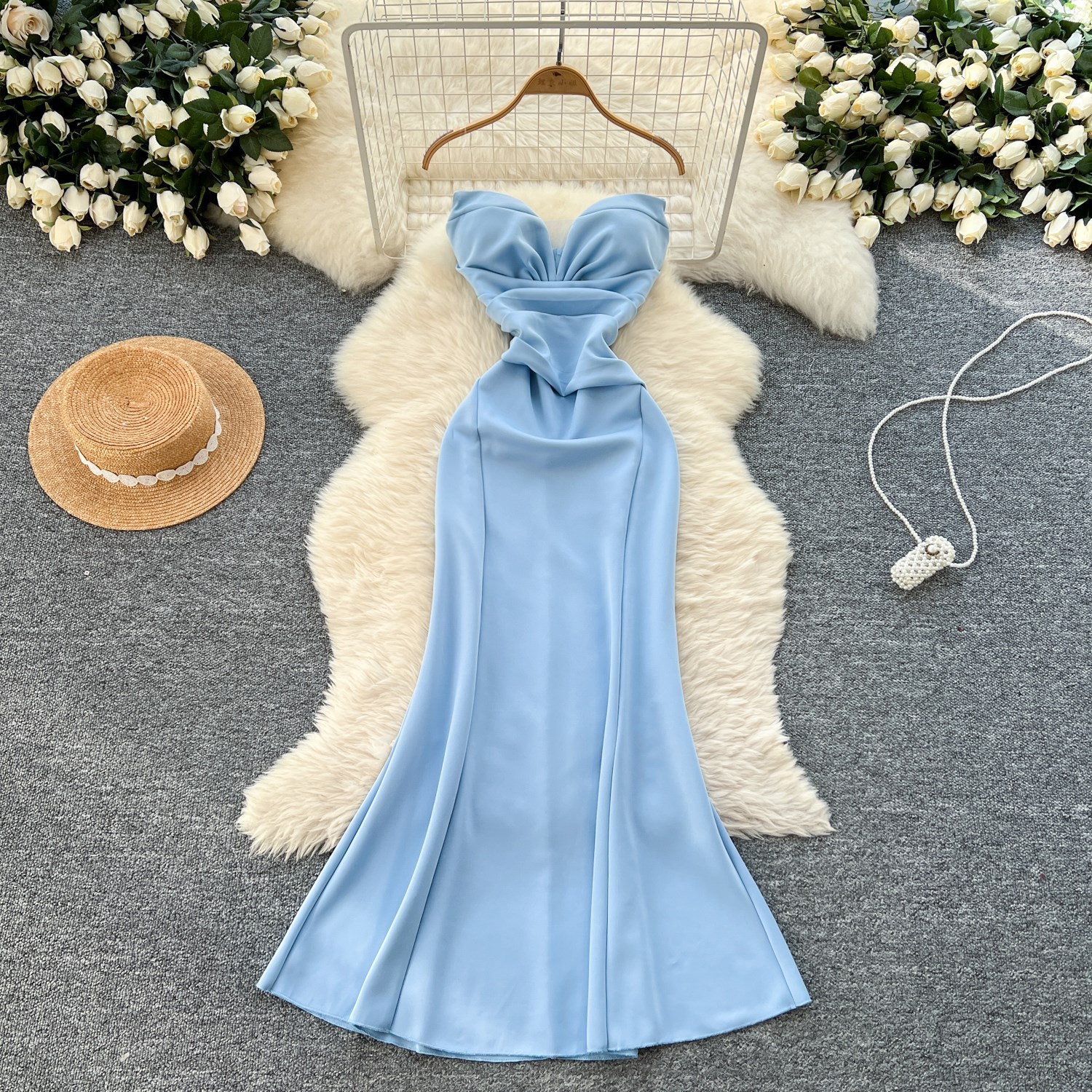 Foreign Trade Evening Dress, Elegant Dress, Summer Socialite Sexy V Neck Sleeveless Tube Top Waist Fishtail Skirt