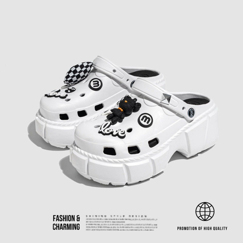 Новые увеличенные пещерные туфли на толстой подошве из ЭВА, Нескользящие домашние пляжные пещерные туфли с бантом и шахматной доской для женщин