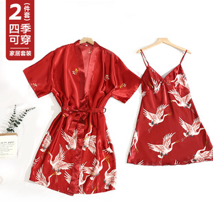Nightgown Women Summer Sexy Women Ice Silk Nightgown Middle Sleeve plus size Bathrobe Simulation Silk Bridal Morning Gown Factory Wholesale