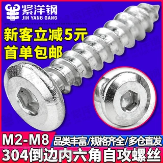 304不锈钢平头倒边内六角自攻螺丝斜边木螺丝木螺钉M2.6/M3/M4/M5