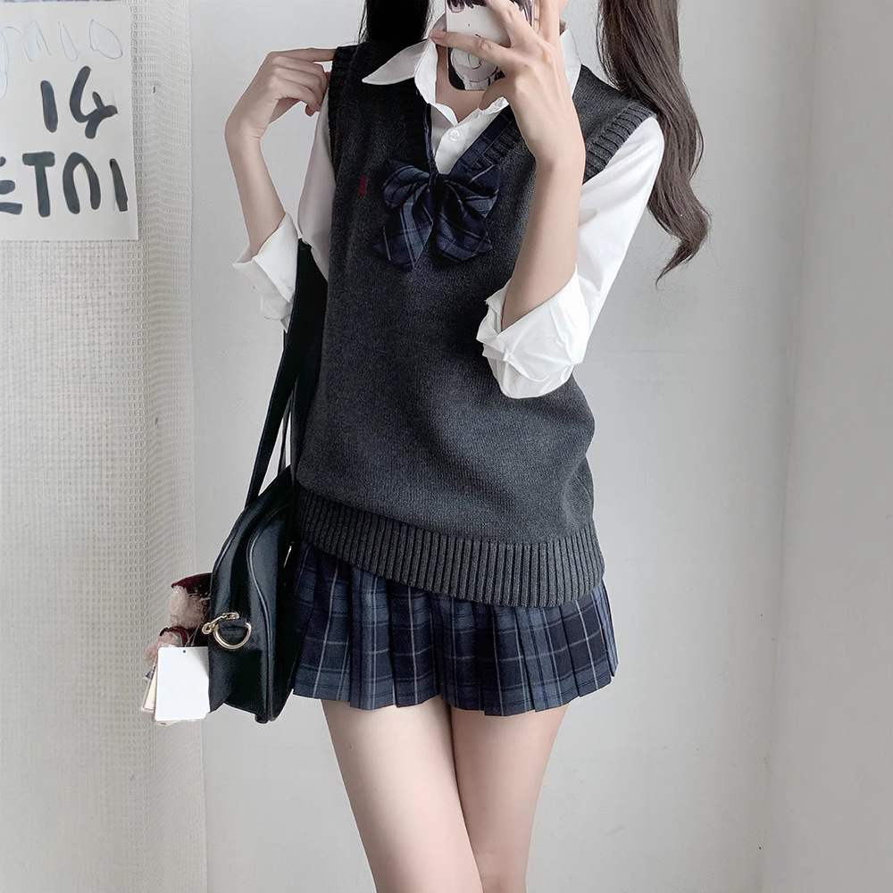 THORNY RABBIT 원래 JK CHEN JINZHONG 솔리드 컬러 조끼 스웨터 일본 제복 대학 스타일 니트 스웨터 가을, 겨울 여성용