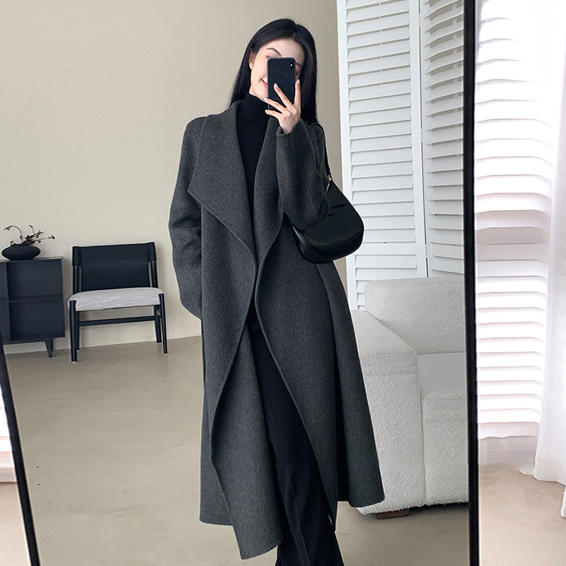 Cross-Border Style Large Lapel Woolen Coat for Women Winter Mid-Length Loose Lazy Waist Double-Sided Woolen Coat