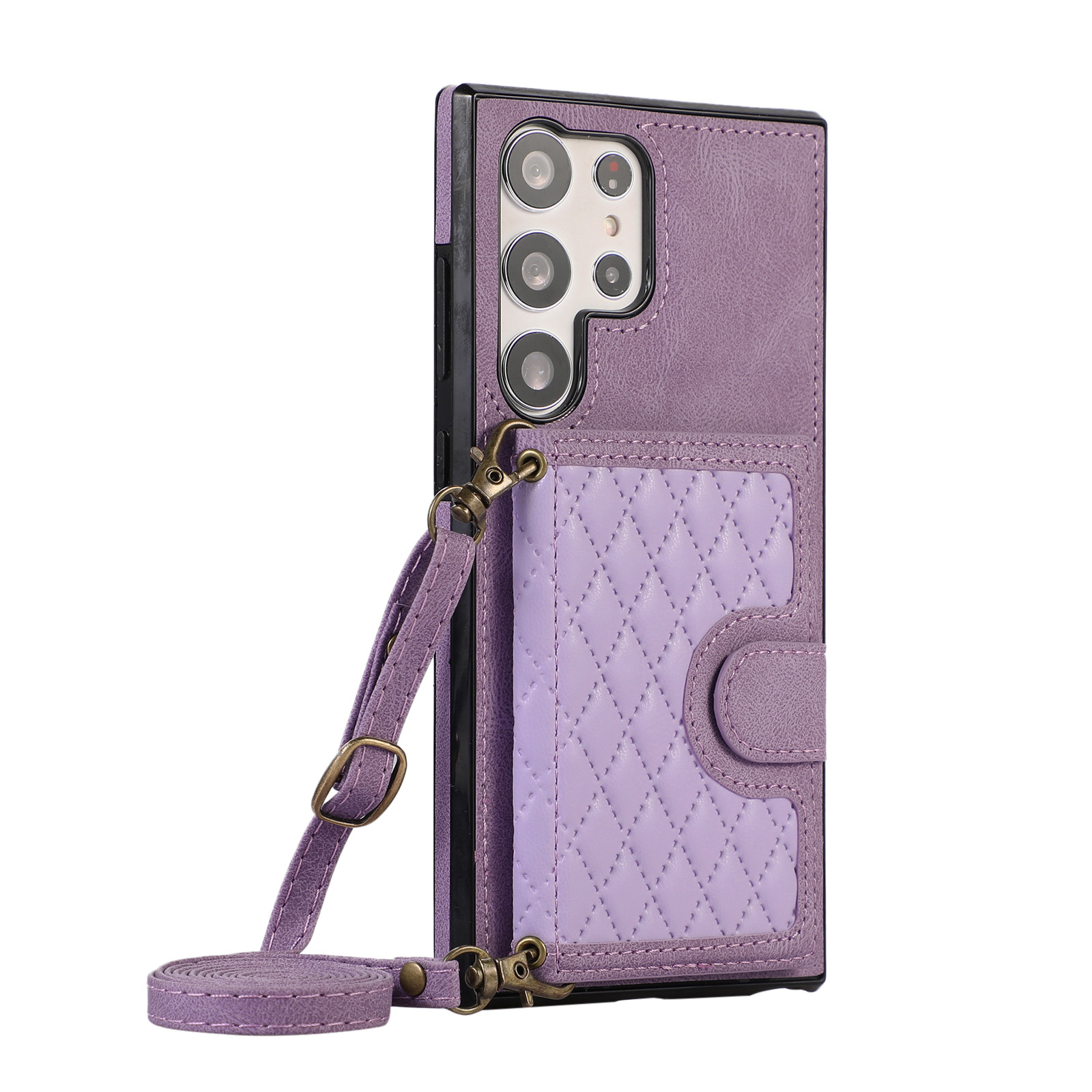Suitable for Samsung S23U diamond grid case, iPhone 14 crossbody rope, trendy card insertion, small fragrance phone case_voghion.com