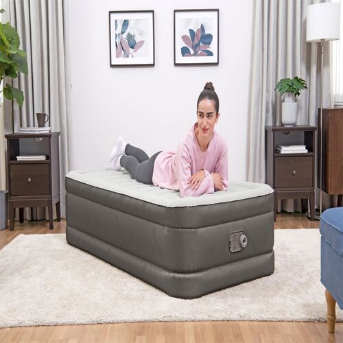 BESTWAY 69048 Single Upgraded Fabric Inflatable Bed with Comfortable Thickened and Elevated Mattress for Indoor Use