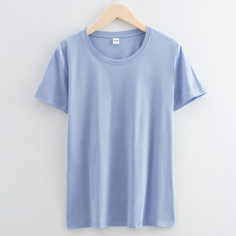 高品質80本両面シルク綿tシャツ女性夏ゆるい丸首v襟純綿純色新疆綿半袖tシャツ|undefined