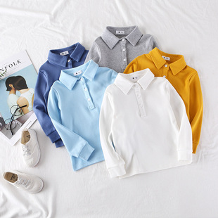 Boys' Long-Sleeved Shirts T-Shirts 2025 Kidsren's Polo Shirts Girls White School Uniform Tops Kidsren's Bottoming Shirts