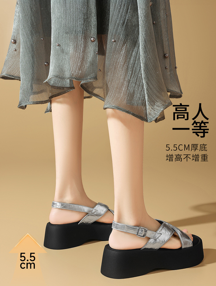 Sandal đế dày nữ phong cách La Mã, tăng chiều cao, đi biển dạo phố — KN332 Màu sâm banh chi tiết 7