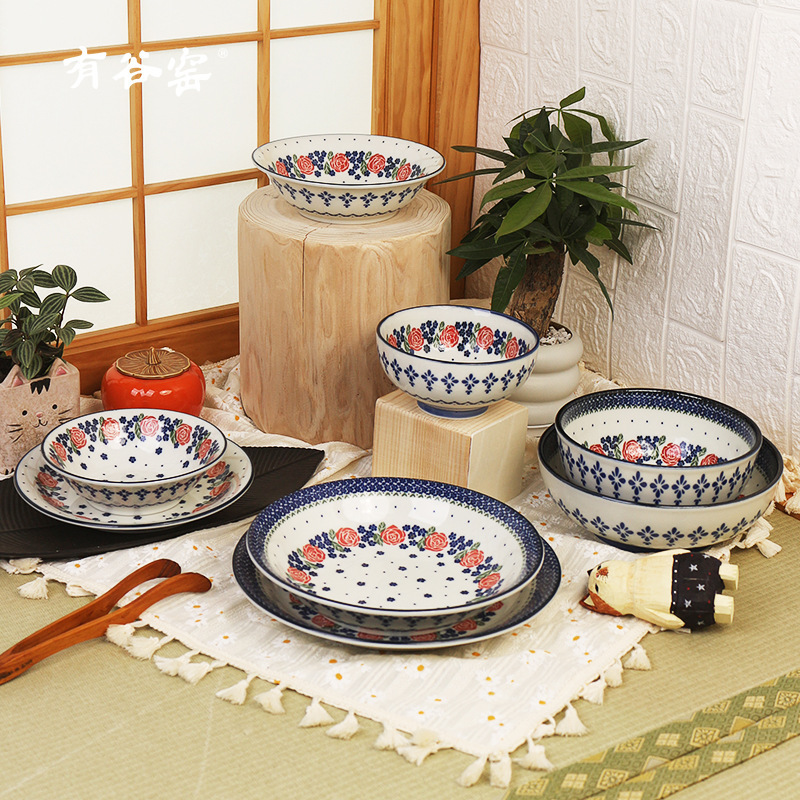 Yuguyao Polish Rose Japanese Imported Underglaze Ceramic Bowls, Plates, Rice Bowls, Soup Bowls, Noodle Bowls, Dishes, Tableware Sets Yuguyao Polish Rose Japanese Imported Underglaze Ceramic Bowls, Plates, Rice Bowls, Soup Bowls, Noodle Bowls, Dishes, Tableware Sets