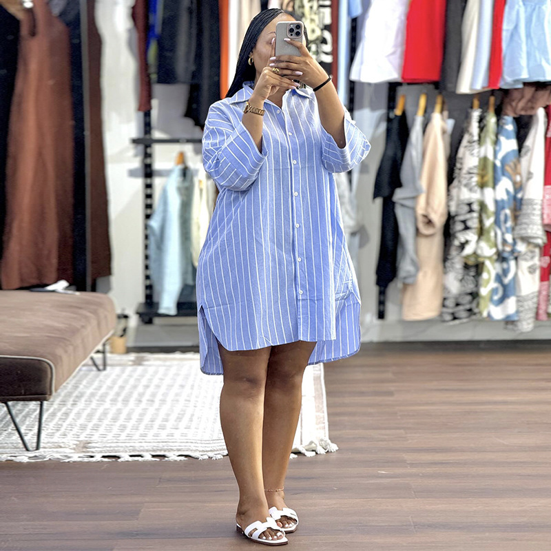 Camicia a righe oversize da donna – Blusa a maniche lunghe con bottoni e vestibilità comoda (rosa/blu/kaki, S-2XL)_voghion.com