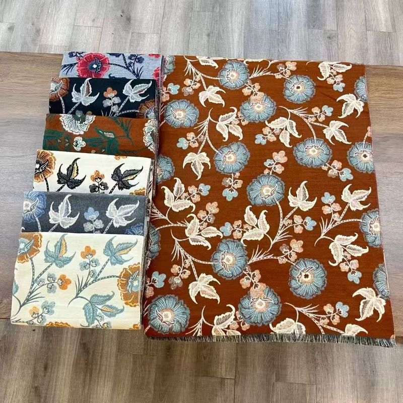 她信跨境秋冬植物印花佩斯纹利花朵图案ins风设计感围巾scarves|undefined
