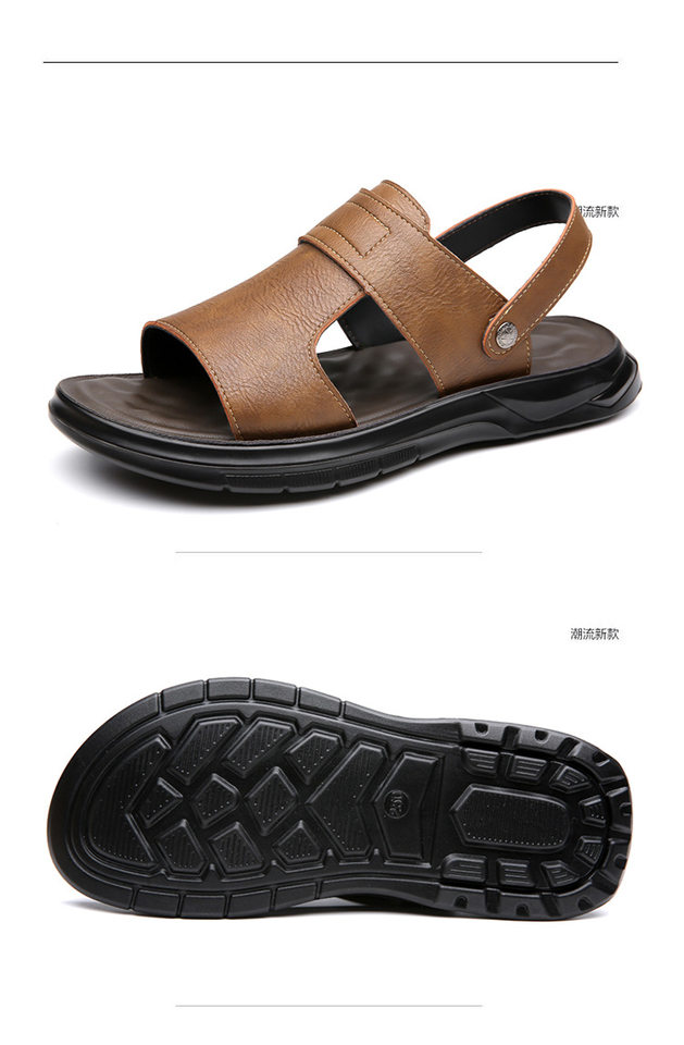 Dép sandal nam đế dày đúc phun, đế mềm chống trượt, hở ngón khoét lỗ thoáng khí đi biển — Màu nâu, màu xám, màu đen chi tiết 28