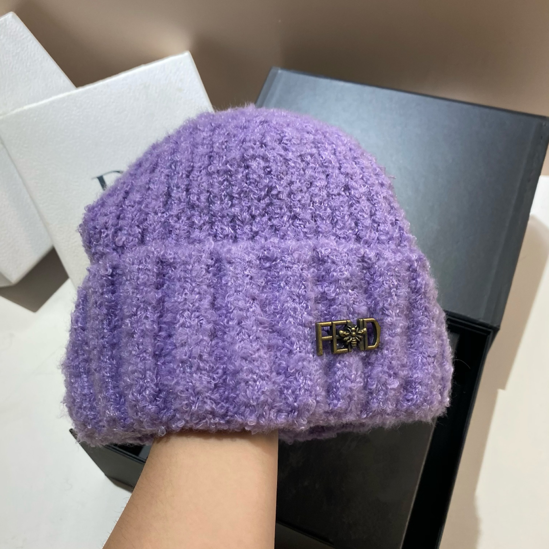 Korejska verzija nove slatke pletene kape s pletenim uzorkom F-labela, zimske tople i debele vjetrootporne kape s janjećim puloverom._voghion.com