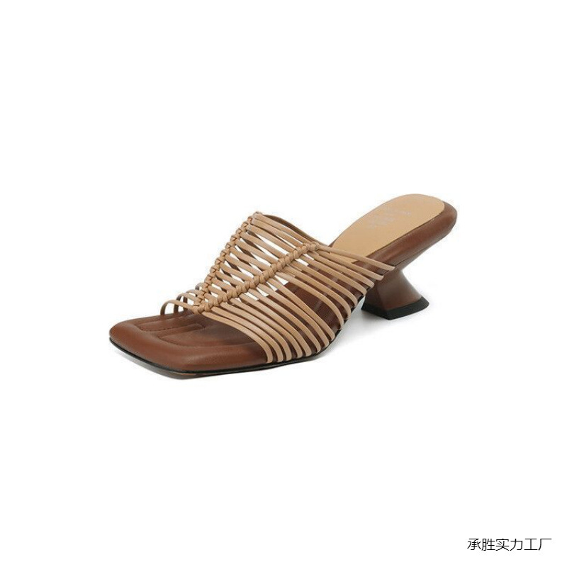 Summer fashionable apricot elegant retro universal mule square toe…