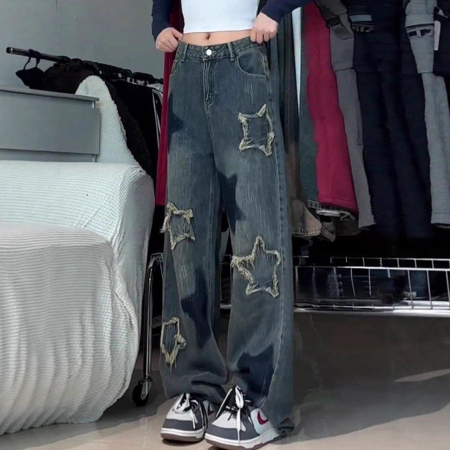 Five-pointed Star High Street Jeans For Women, Trendy Brand, Loose Straight Fit, Plus Size, Summer Hip-hop European And_ecoleips.com