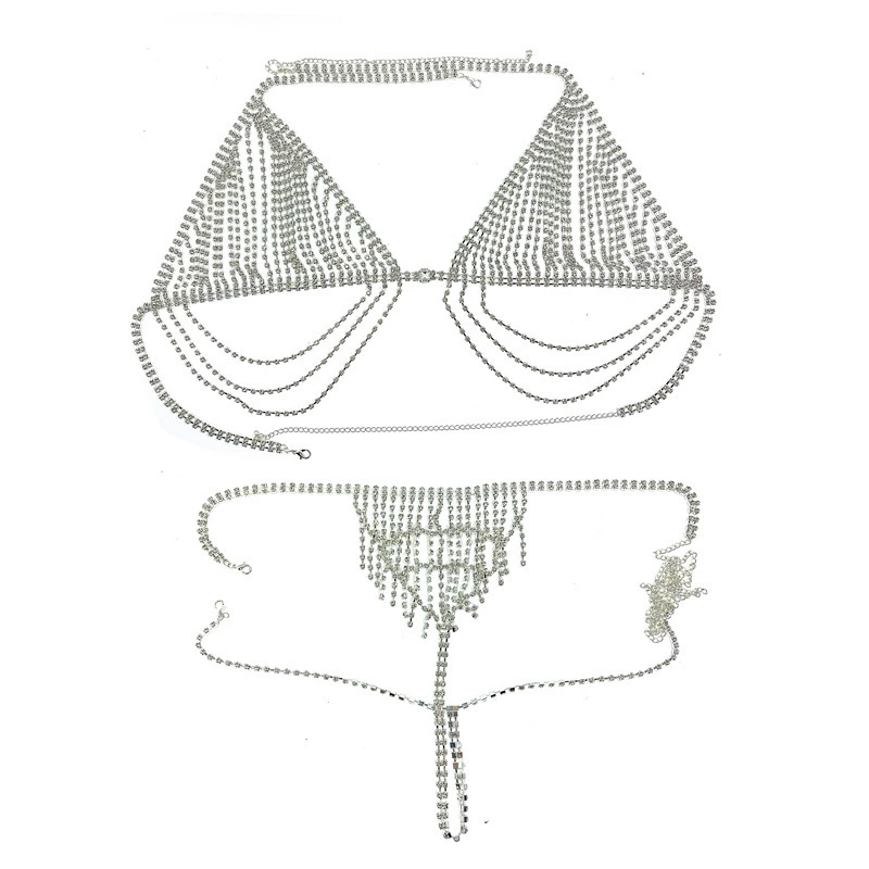 Cross -border new rhinestone body chain sexy nightclub underwear set show body clothing body chain