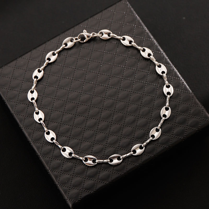 Coffee Bean Hip-Hop Titanium Necklace Lobster Clasp Stainless Steel Pig Nose Bracelet Men's Non-Fading Jewelry_voghion.com