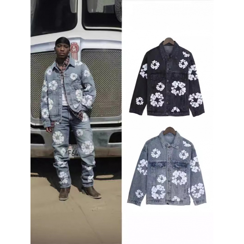 New American Street Hip-Hop Puff Print Denim Jacket Men's Trendy Casual Versatile Denim Top