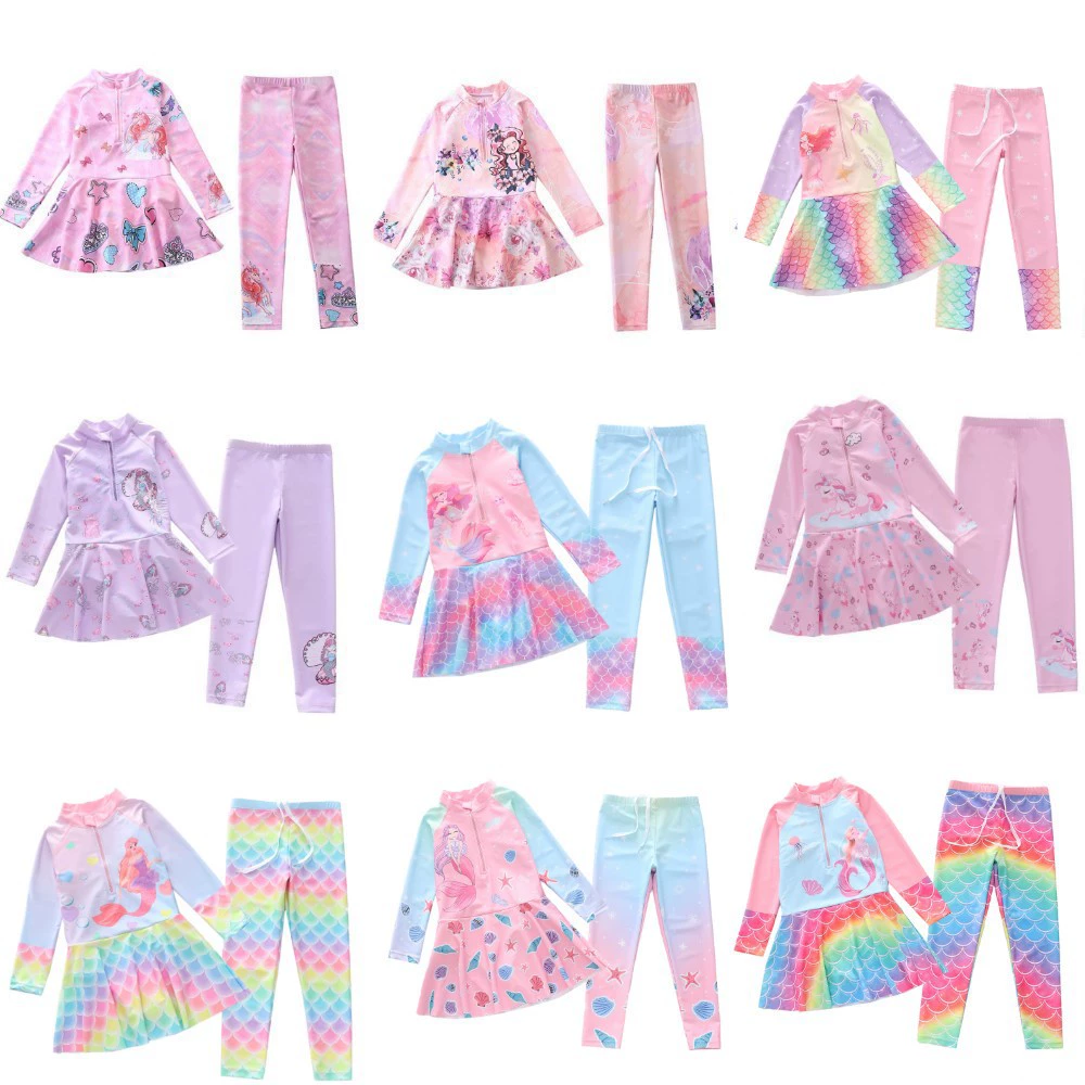 Новый детский купальник женский большой детский цельный купальник плюс плавки купальник солнцезащитный крем с длинными рукавами консервативный купальник для девочек