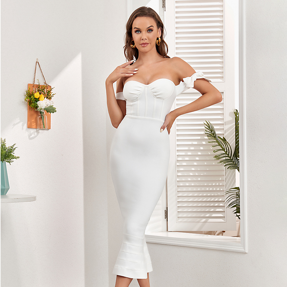 Cross-border Independent Station Shoulder Tube Top Sexy Bandage Fishtail dress Tight Strap Banquet Evening Dress Women's Clothing