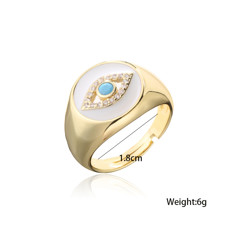 Aogu Cross-border Supply European And American Fashion New Copper Plating 18k Gold Dripping Zircon Devil's Eye Open Ring display picture 14