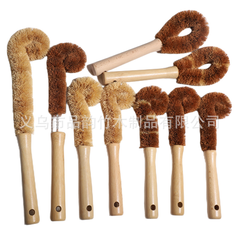 Kitchen supplies cross-border spot bamboo long handle porcelain brush ceramic vase pot bowl cleaning brush double color coconut cup brush