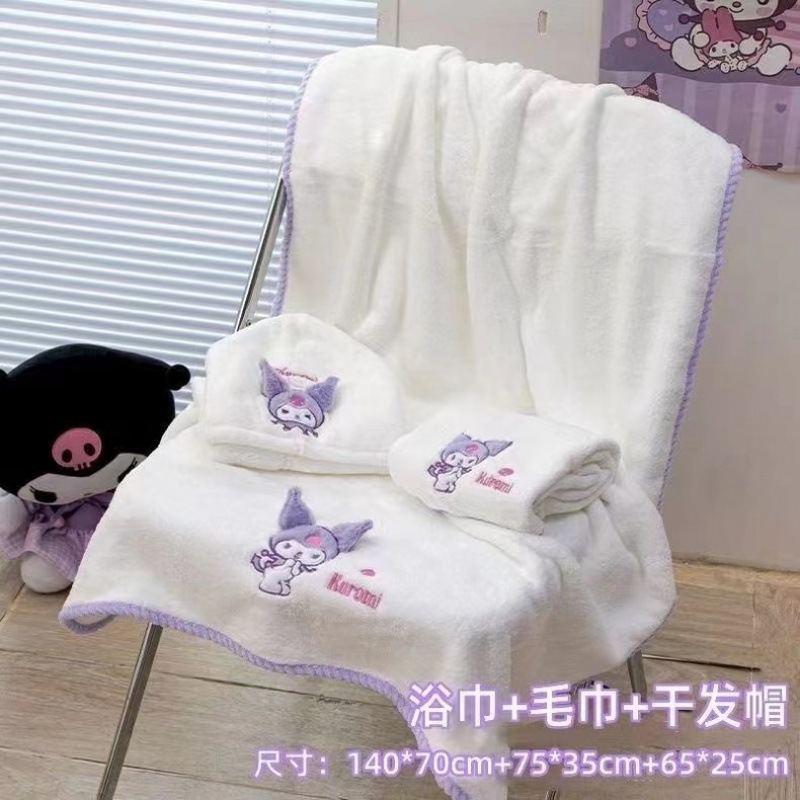 ins クロミ バスタオル 3枚セット 漫画刺繍 吸水性 糸くずの出ない 学生 かわいい 女性 入浴速乾ラップ|undefined