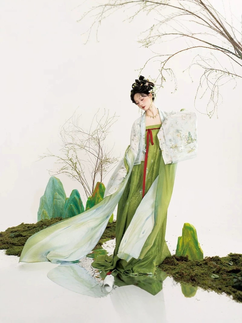 New Original Tang-Style Hanfu with One-Piece Front-Opening Skirt, High-Waisted, Fairy-Like, Everyday Wear, Spring and Summer Set