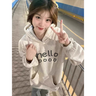 100% Pure Cotton Super Popular Korean Style Student Hooded Sweatshirt Women's New Fashionable Brand Loose All-match Lazy Style Top Coat