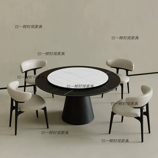 旋转伸缩餐桌岩板伸缩圆桌折叠转盘实木变形餐桌旋转伸缩可变圆桌