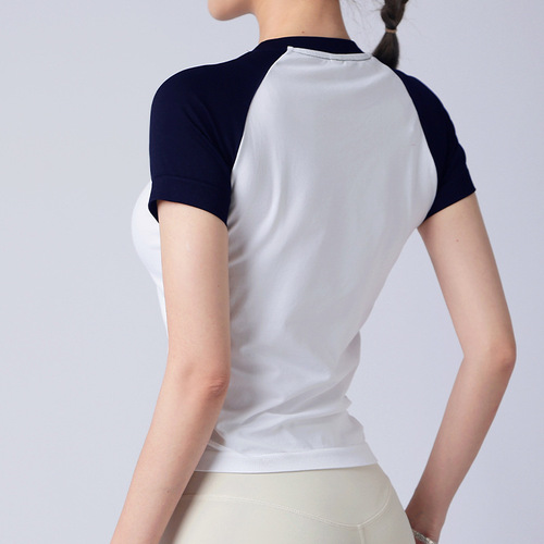  Yoga Wear for Women Spring and Summer New Contrast Color Short Sleeve Running Training Quick-Drying Sports Fitness Top Set
