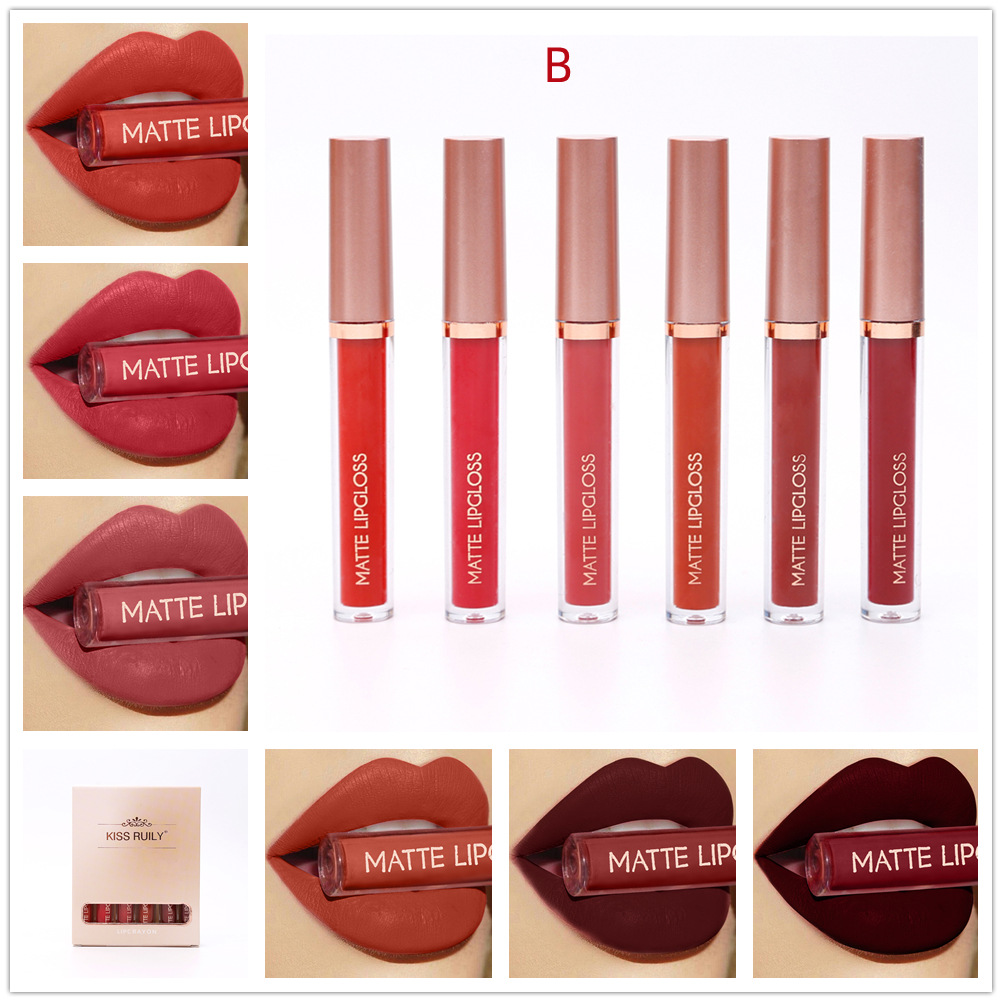 6-piece red matte lipstick set, liquid lipstick, waterproof, non-stick cup, lip gloss, velvet lip gloss, cross-border undefined