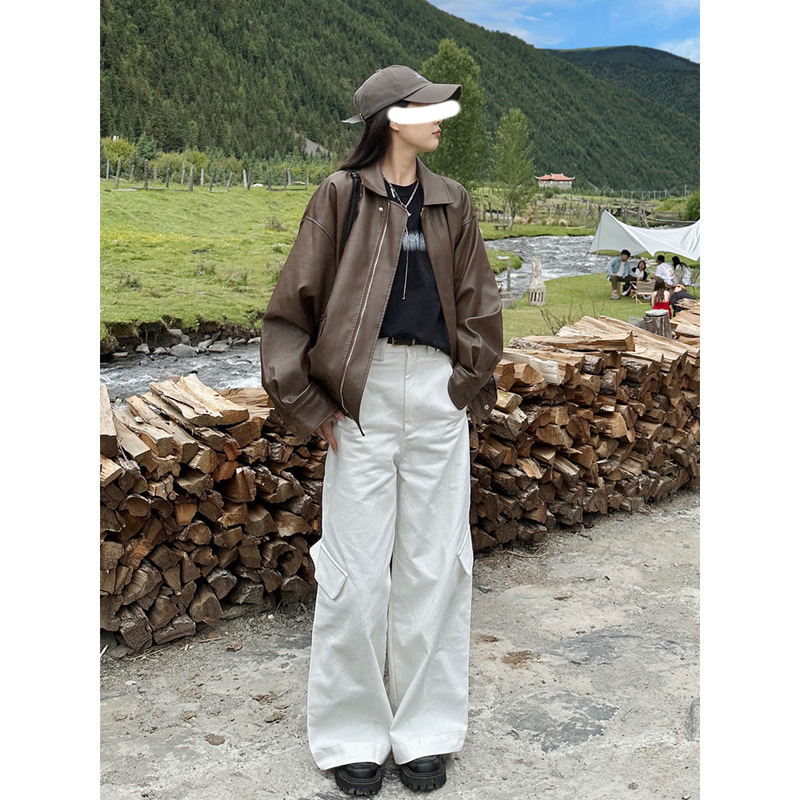 皮衣女外套2025休闲新款春秋季复古棕色夹克机车美拉德男款|undefined