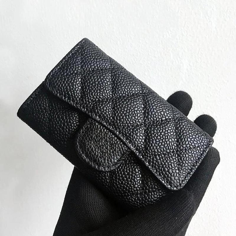Classic Lingge Chanel Style Women's Card Bag Fashion Sheepskin Genuine Leather Card Holder Flip Credit Card Coin Purse Cross-border