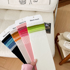 諸暨襪子秋冬女中筒棉襪批發女士ins漸變抗起球多巴胺無骨堆堆襪