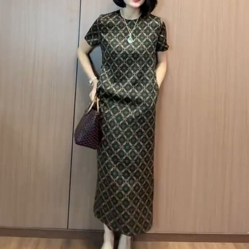 25668 新しい大愛美源 2025 夏の新ハイエンドファッション半袖ルーズロングストレートスカート女性のための|undefined