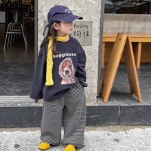 现货秋冬女童韩版宽松一体绒卡通卫衣儿童加绒长袖T恤上衣潮童装