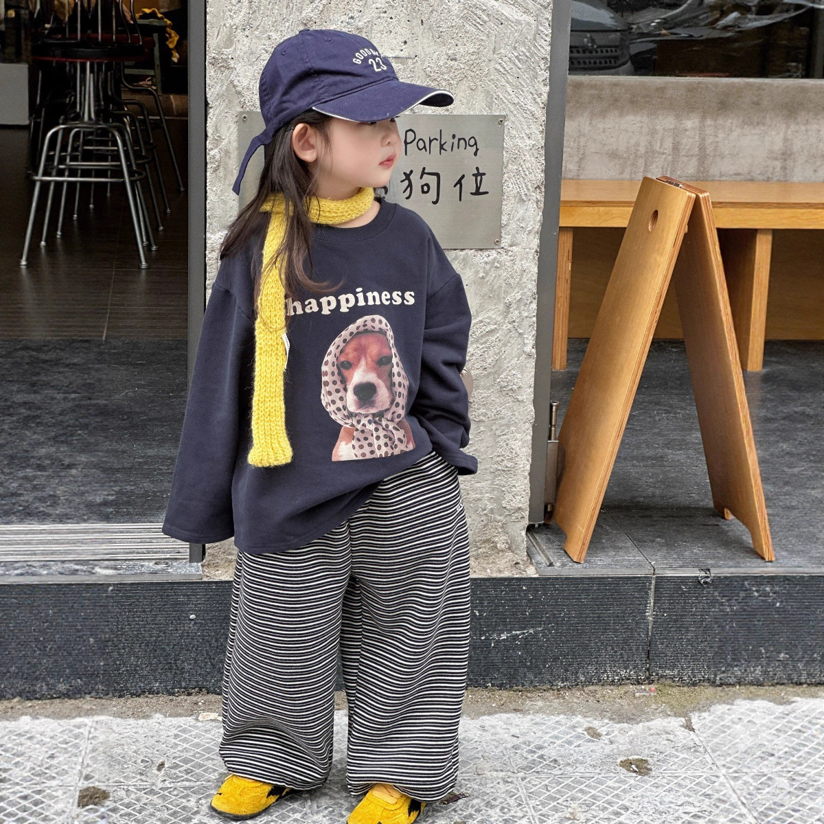 现货秋冬女童韩版宽松一体绒卡通卫衣儿童加绒长袖T恤上衣潮童装