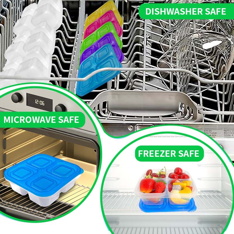 Nueva caja de almuerzo transfronteriza de cuatro rejillas caja de almuerzo para niños de grado alimenticio merienda caja de comida caja de fruta 7 colores