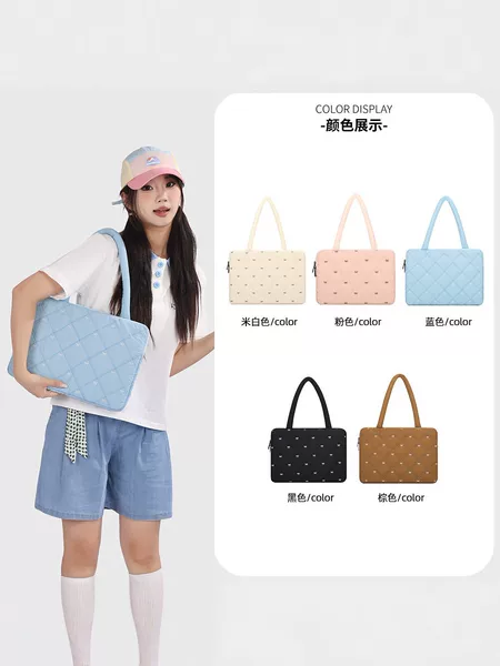 Korean-style quilted laptop bag 14inch lightweight shockproof notebook protective case simple commuter bag for women