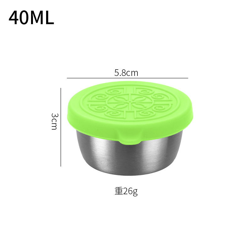 Taza de salsa de ensalada de tomate a prueba de fugas al aire libre 40ml plato de inmersión Taza de salsa de acero inoxidable 304 transfronteriza con tapa de silicona