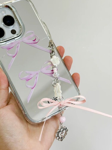 [Ballet Style] Original girly pink heart aesthetic ballet bow ribbon mobile phone chain Guben pendant