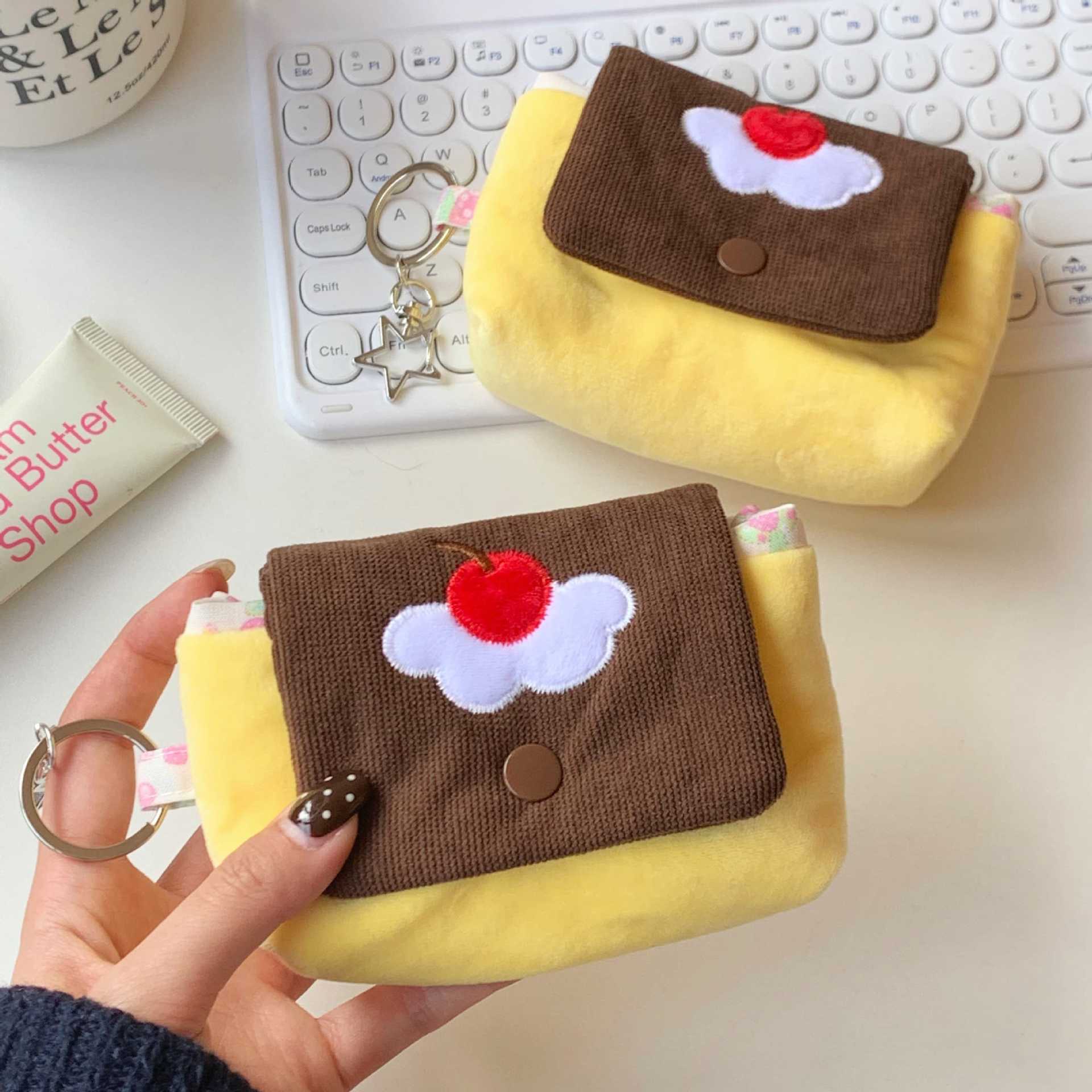 Cute Cherry Pudding Coin Purse Cartoon Mini Plush Portable Small Wallet Multifunctional Storage Card Holder Earphone Bag_maomaolike.com