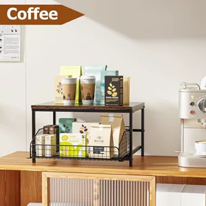桌面双层咖啡收纳架台面咖啡机储物架茶水间饮品包胶囊咖啡整理置