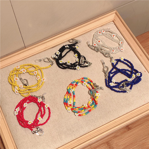 Korean style hanging neck glasses chain anti-lost lanyard chain retro rice beads flower beaded necklace temperament chain for women