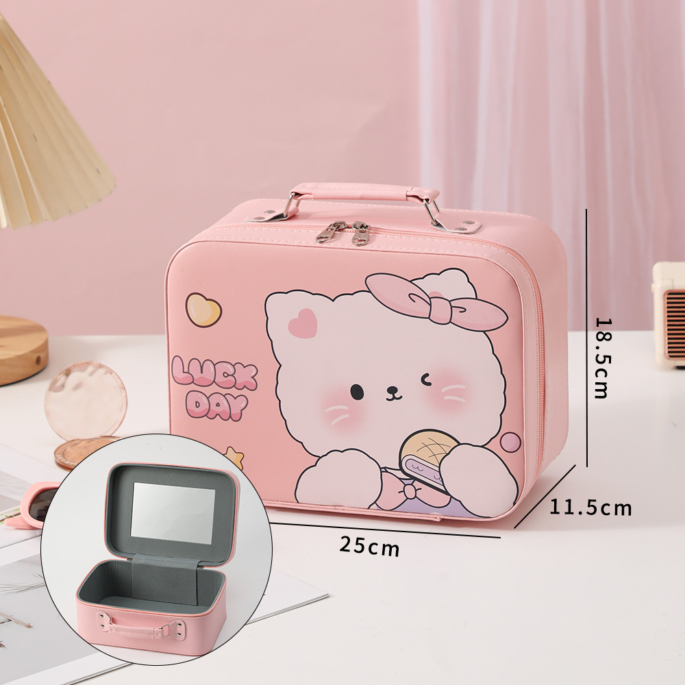 Nueva caja de maquillaje de dibujos animados con lámpara LED con partición maleta multifuncional portátil de gran capacidad de alto valor de maquillaje
