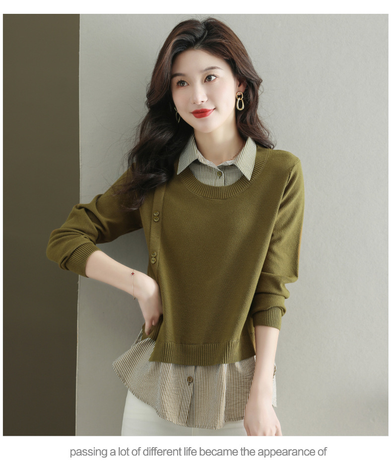 Women's Knitted Sweater Pullover Collared Top For Spring Autumn_voghion.com