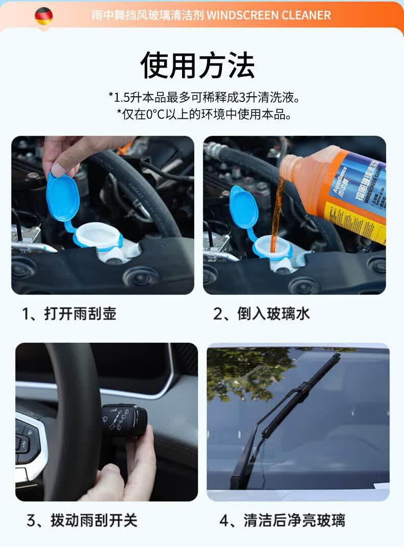 Rain Dance Car Glass Cleaner - Powerful Oil Film Remover, Concentrated Wiper Fluid for All Seasons, Glass Cleaning Wiper Fluid