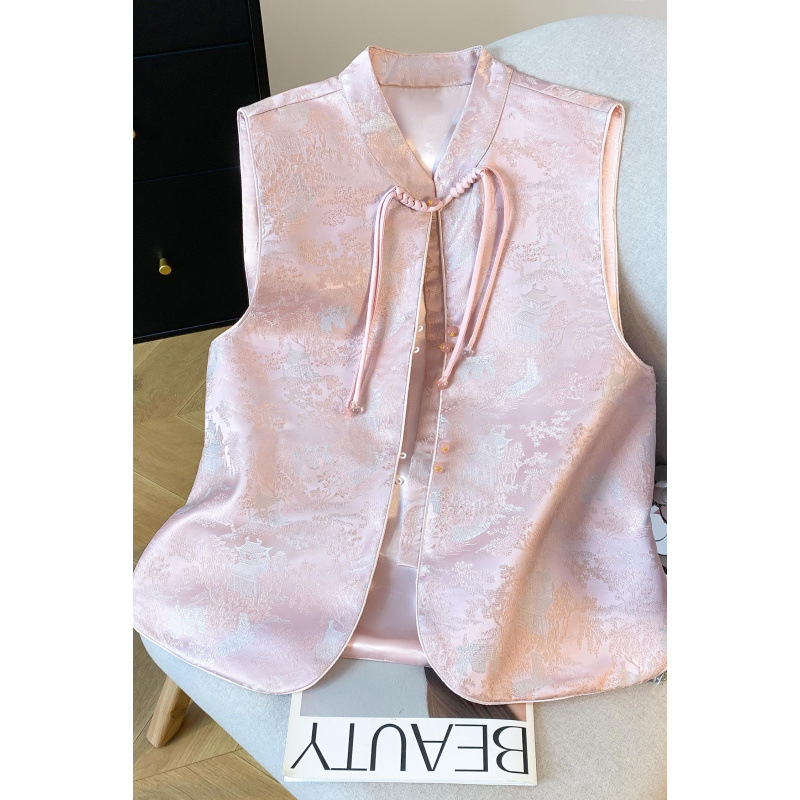 Chinese Style Women's Clothing Chinese Style New Han Dynasty Buckle Classical Elegant Satin Jacquard Vest Retro Fashion Top
