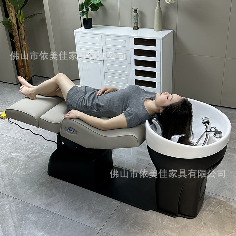Cama de lavado de cabello eléctrica italiana, cama de lavado de masaje, asiento superior e inferior ajustable, cama de cerámica de tratamiento de cabello, cama de lavado de cabello