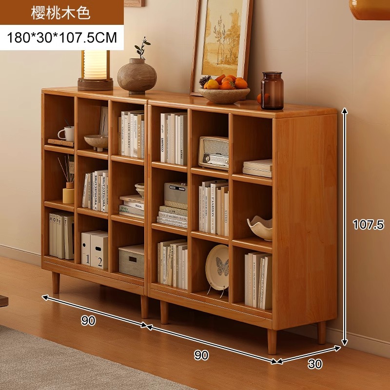 Estantería de madera maciza, cajones de piso a techo, armarios de sala de estar, armarios de rejilla combinados contra la pared, estantes de almacenamiento, estanterías cortas integradas